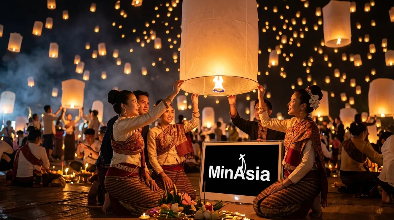 Festival de lanternas flutuantes Yi Peng em Chiang Mai iluminando o céu noturno.