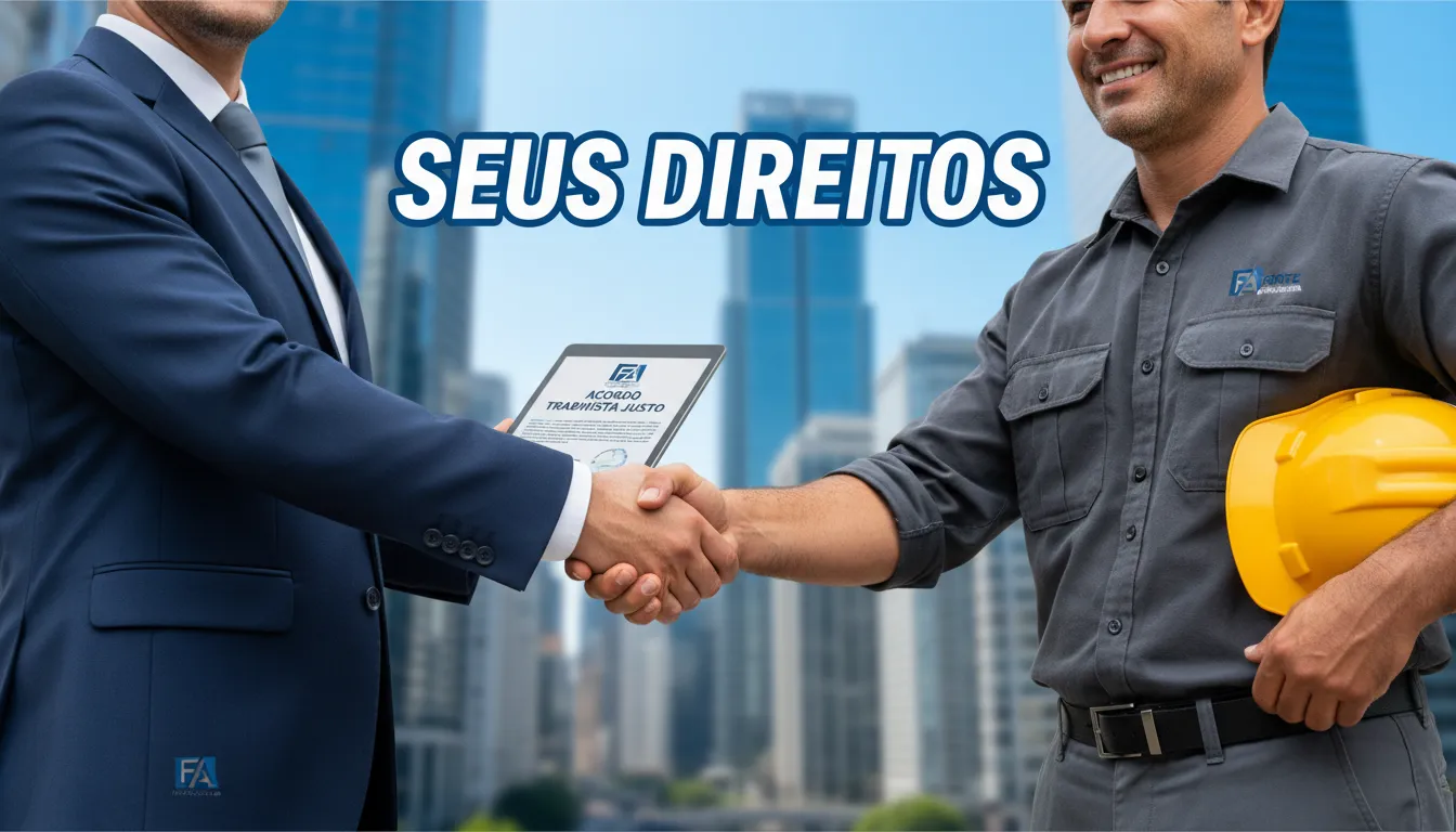 Aperto de mãos entre advogado da Forte Advocacia e trabalhador, simbolizando um acordo justo no cálculo da rescisão trabalhista.