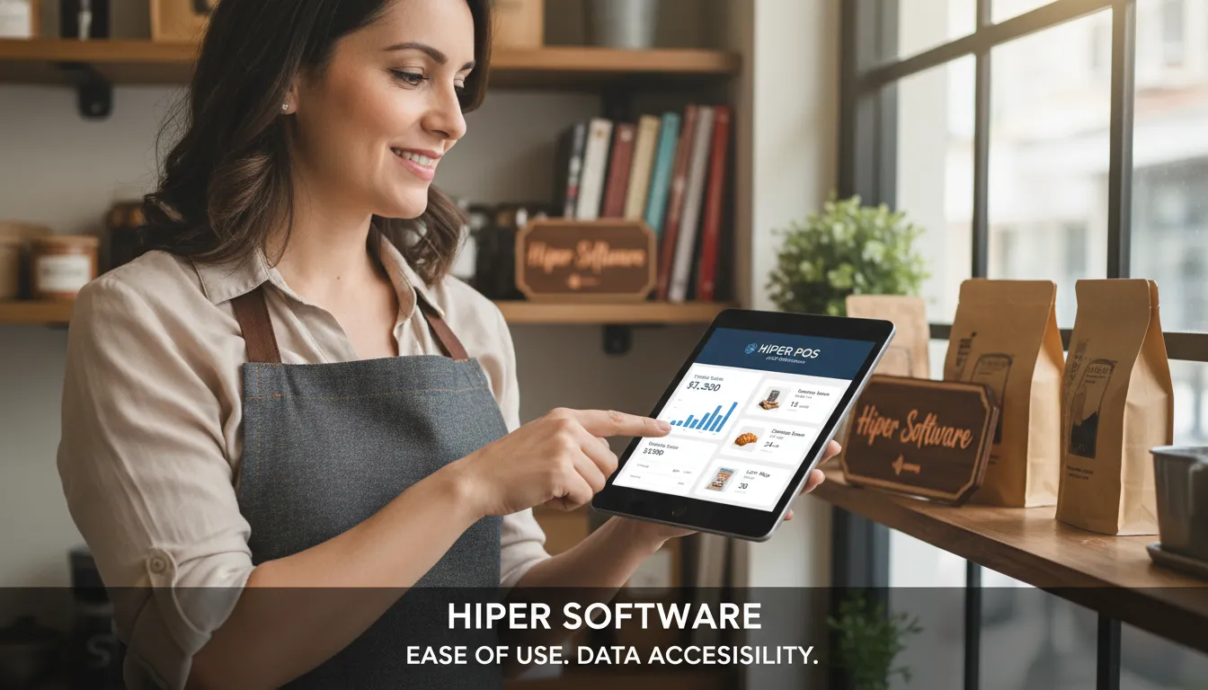 Um pequeno empresário utilizando um tablet com o software Hiper da ASP Softwares, demonstrando a praticidade da automação comercial na gestão do seu negócio.