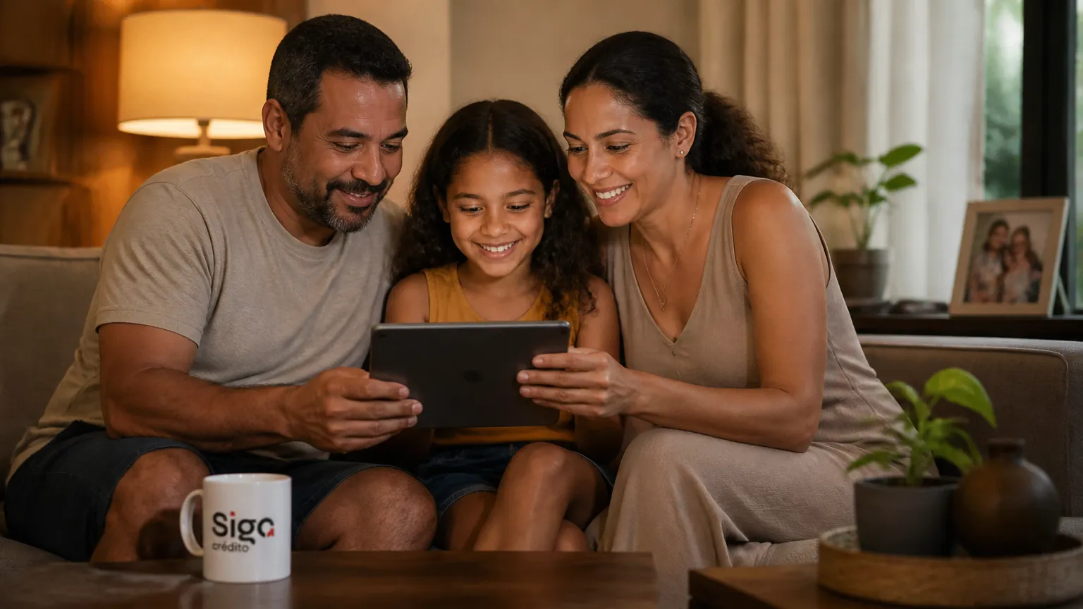 Família consciente e segura após aprender como reconhecer golpe empréstimo e proteger finanças.