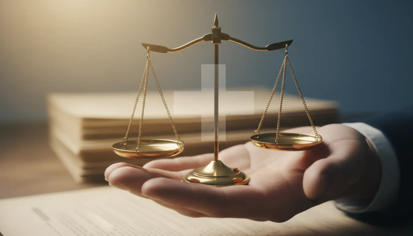 Balança da justiça equilibrada simbolizando vitória em ação contra plano de saúde, com advogado em Conceição do Coité garantindo direitos.