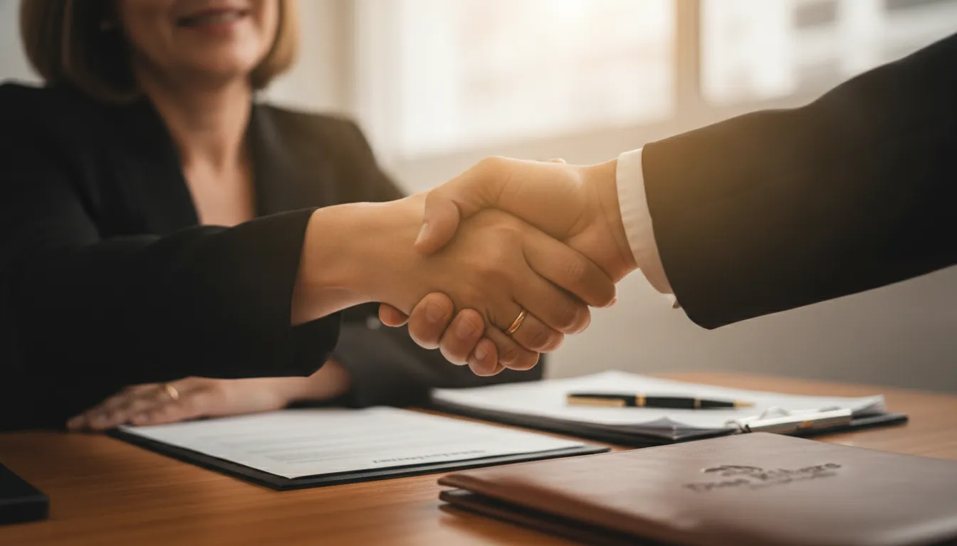 Advogado em Pirassununga e cliente apertam as mãos, simbolizando confiança na ação contra plano de saúde.
