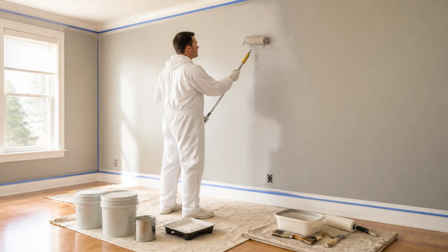 Etapa de pintura e acabamentos ensinando como organizar o final de uma obra com eficiência financeira.