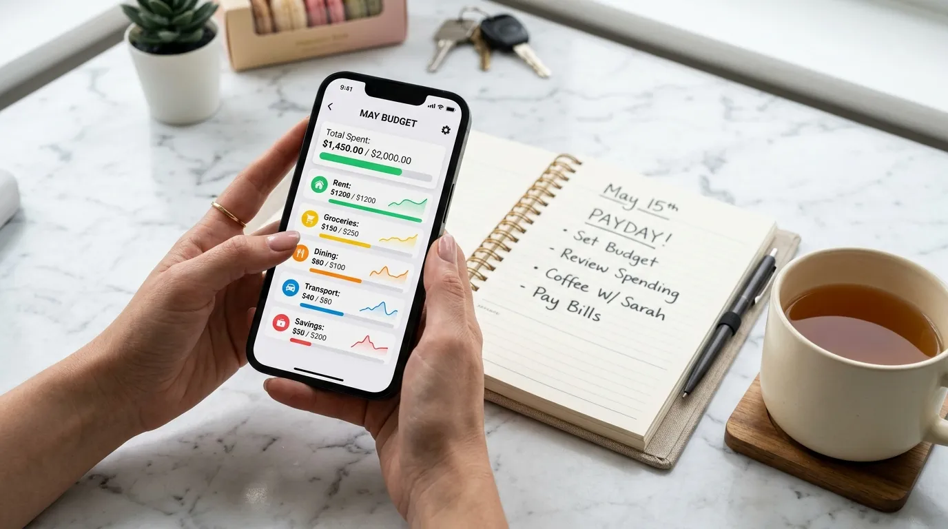 Aplicativo para controle e planejamento financeiro mensal no celular.