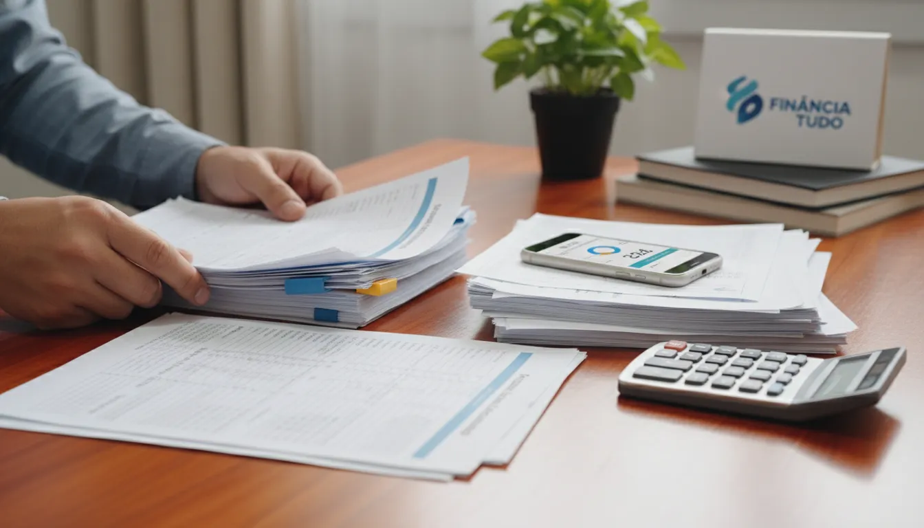 Mãos organizando documentos financeiros e verificando score de crédito para melhorar aprovação refinanciamento veículo.