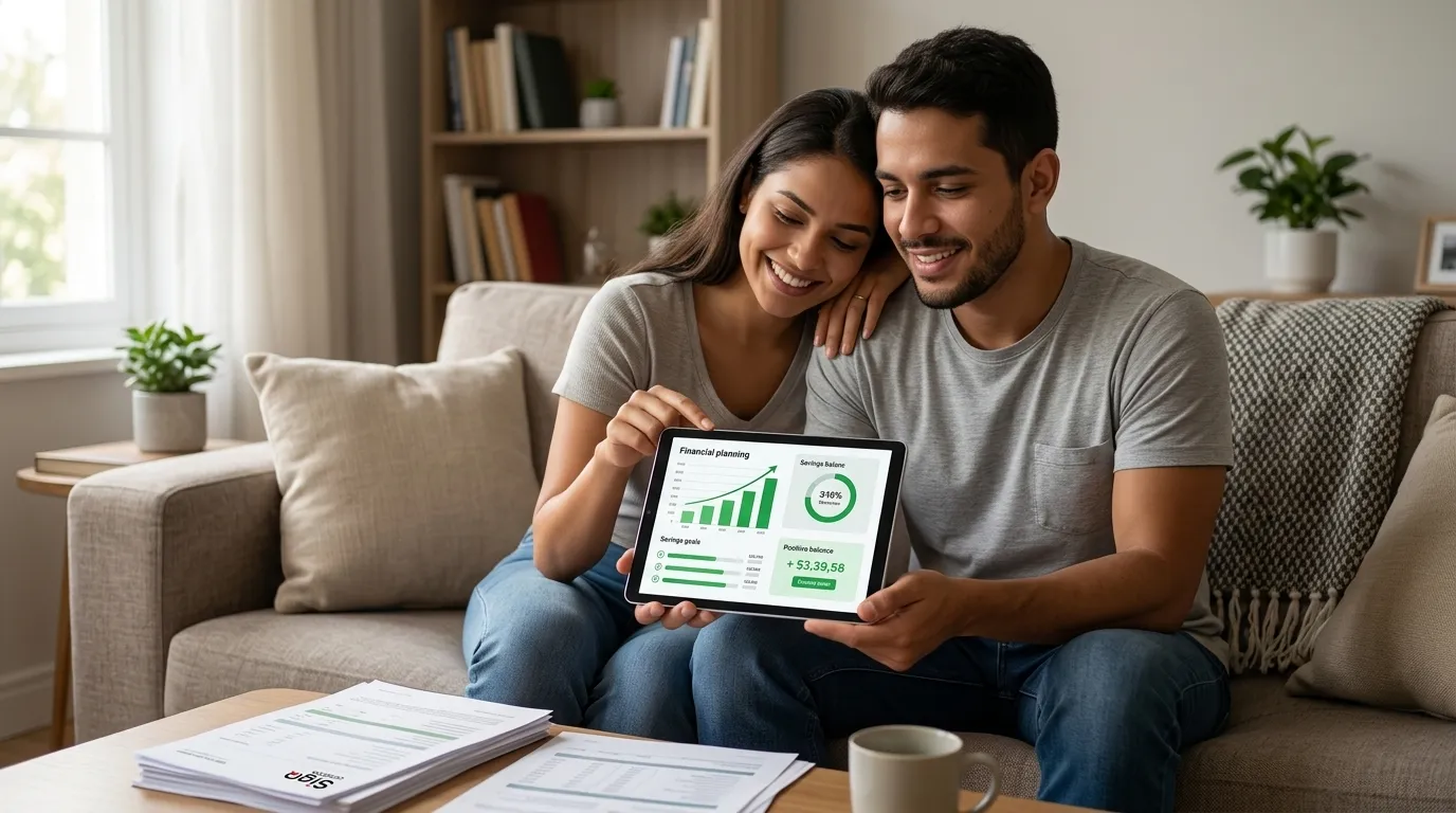 Casal planeja financas e acompanha aumento do score de credito.
