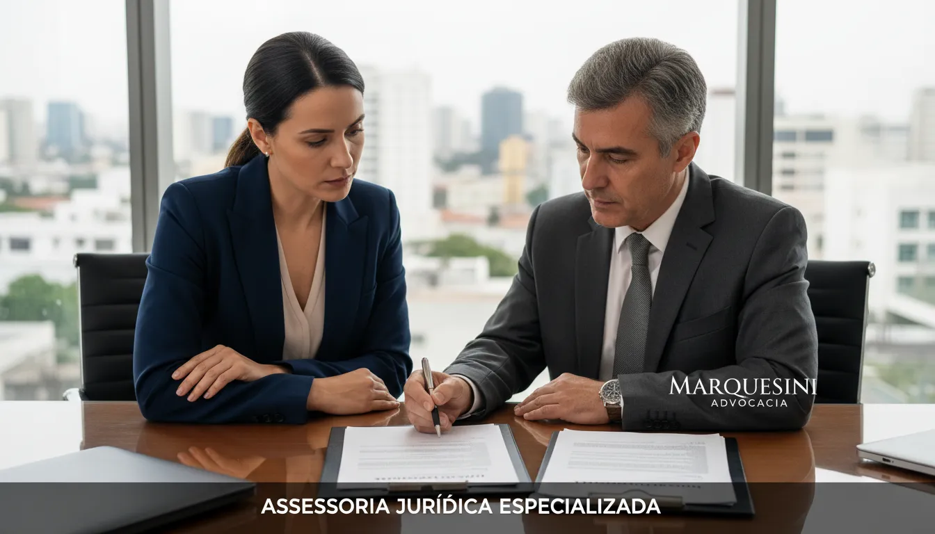Assessoria jurídica especializada da Marquesini Advocacia revisando uma certidão negativa de débitos para a empresa.