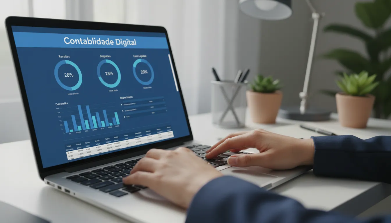 Detalhe de mãos trabalhando em um laptop com software de contabilidade digital. A Prezzo Contábil oferece soluções digitais para seu Escritorio de Contabilidade no Rio de Janeiro.