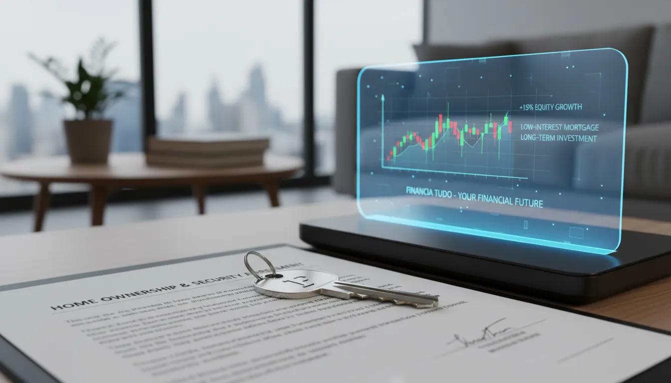 Chave de casa ao lado de um contrato, simbolizando a segurança da casa própria e o planejamento financeiro de longo prazo com o empréstimo com imóvel em garantia.