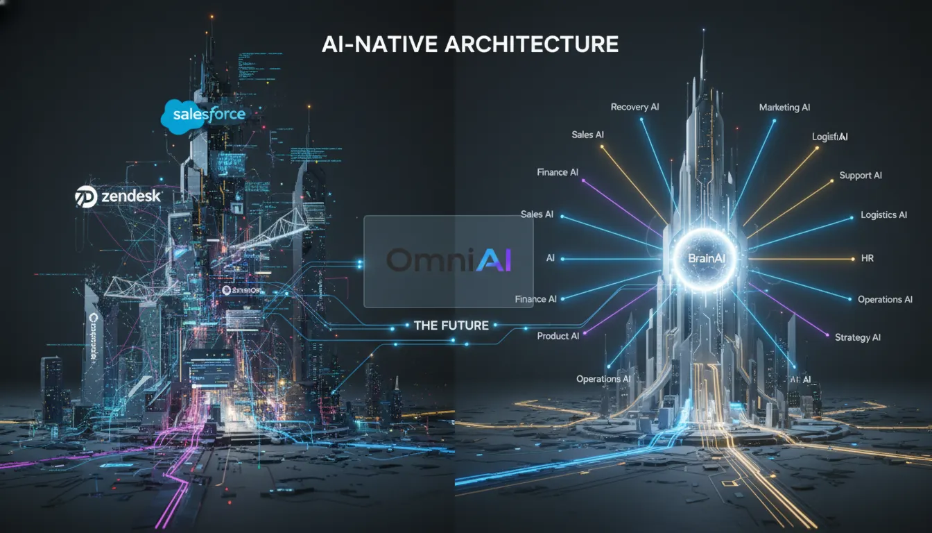 Contrasting fragmented systems with OmniAI's AI-native architecture, empowering an architect mindset for seamless operations.