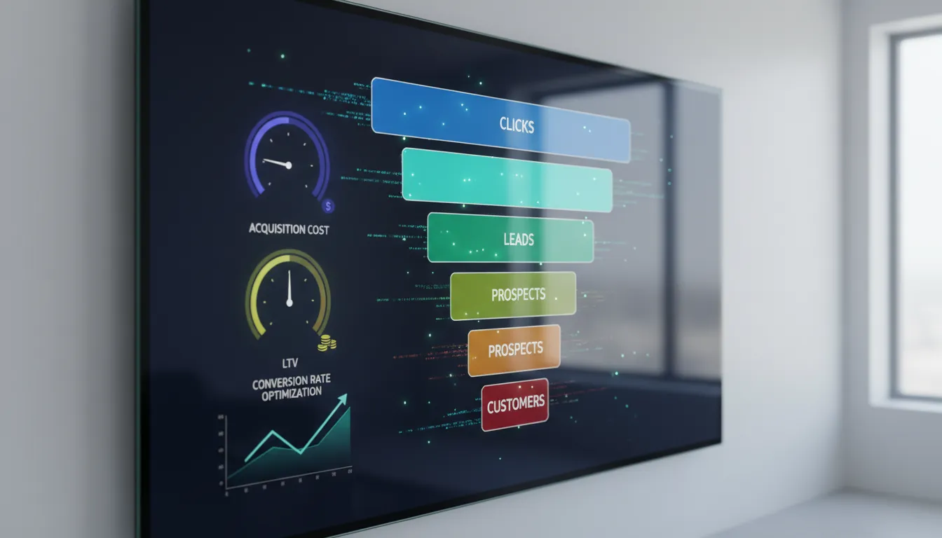 Dashboard detalhado da taxa conversão leads com funil de marketing, mostrando aquisição de clientes e valor otimizado em wellness.