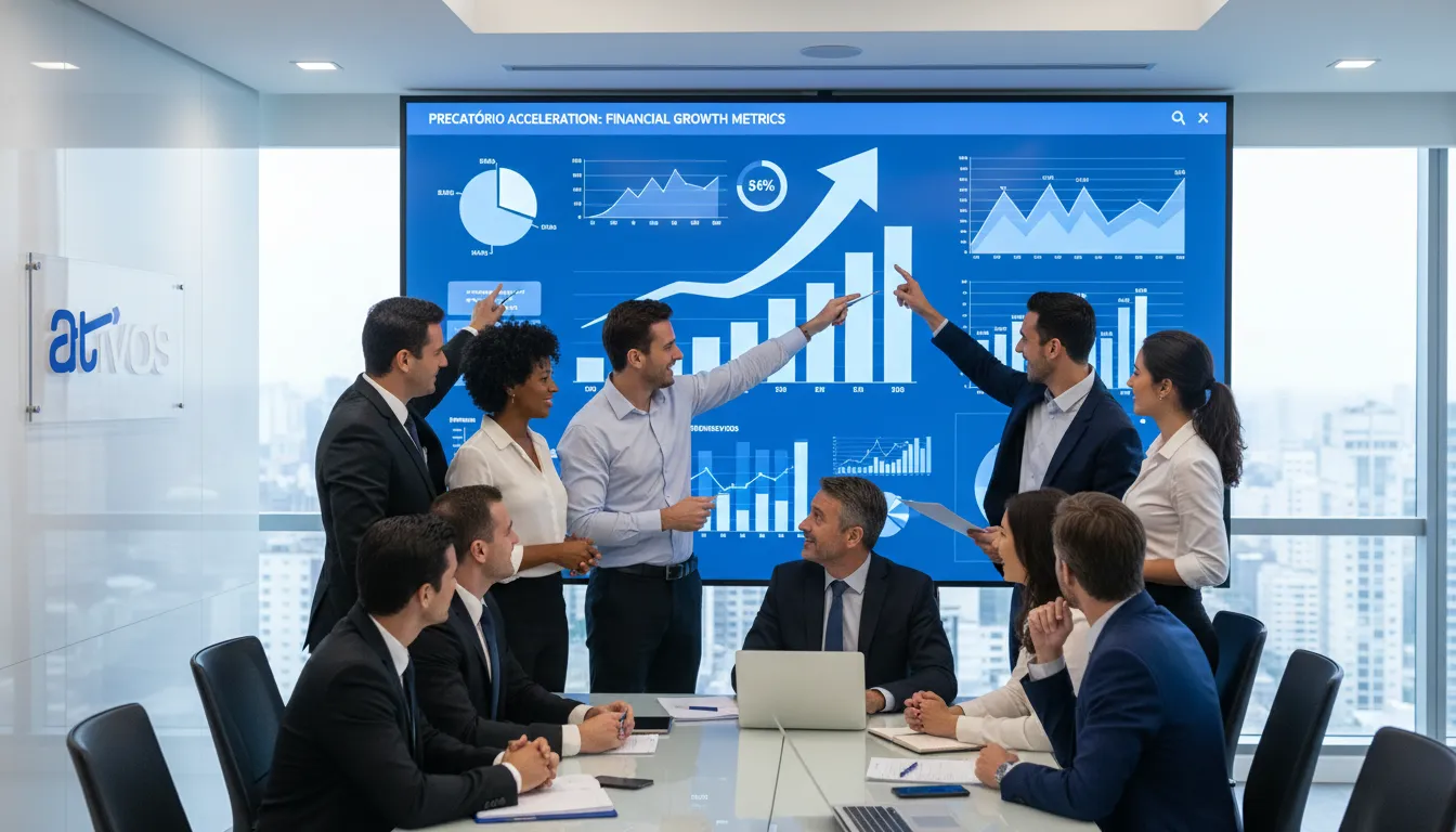 Interface digital mostrando o fluxo acelerado de pagamentos na venda de seu precatório.