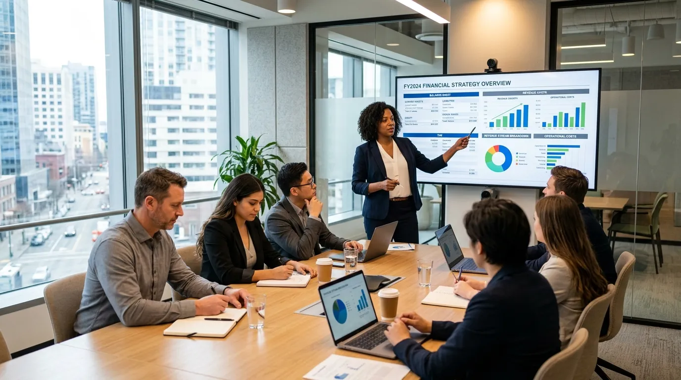 Equipe reunida descobrindo o que é software de contabilidade para organizar finanças nos EUA.