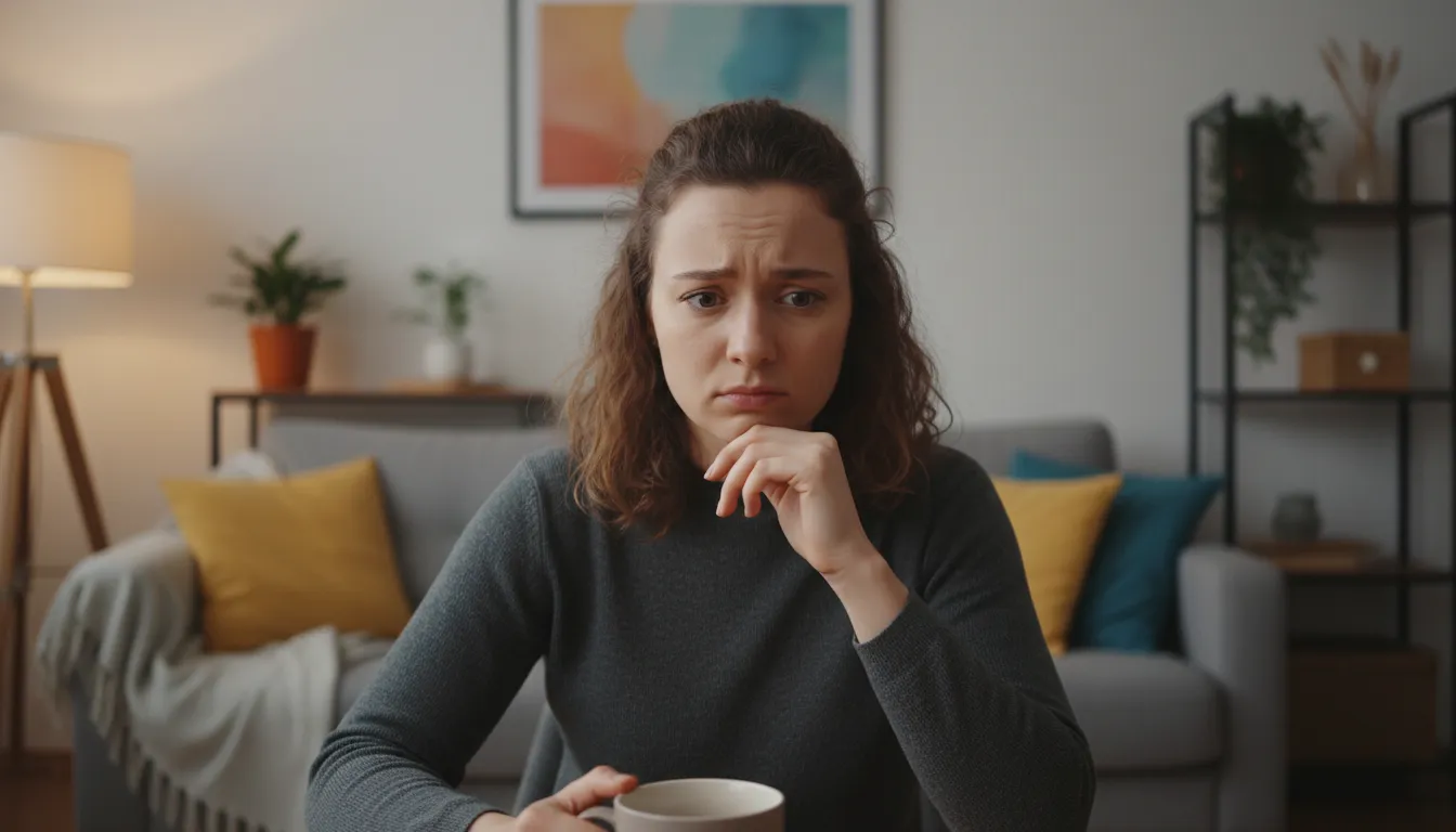 Visão do leitor de tarot online: usuário olhando para a tela com expressão contemplativa, em atmosfera sutil e acolhedora.