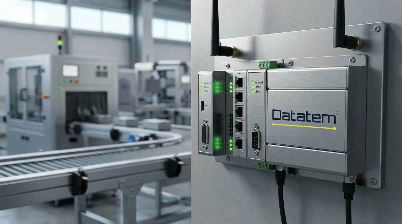 Módulos de conectividade M2M e sensores inteligentes integrados em painel fabril na indústria 5.0.