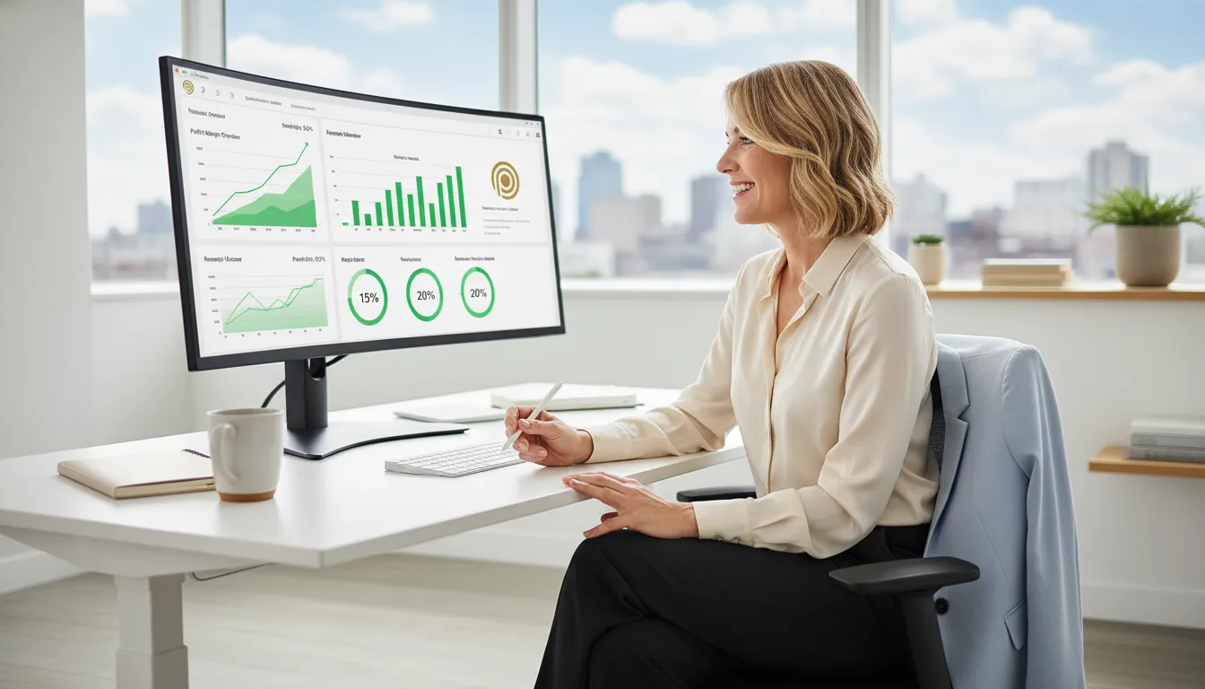 Empresária com clareza fiscal e controle financeiro de seu negócio na Zona Oeste de São Paulo.