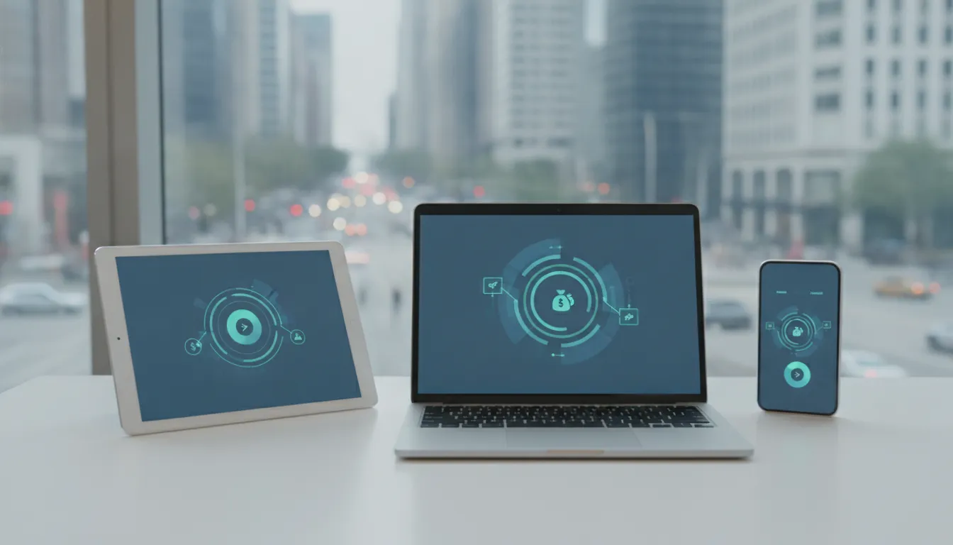 Dispositivos digitais com plataforma Financia Tudo, facilitando como ganhar dinheiro indicando financiamentos.