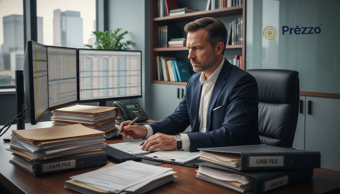 Contador focado analisando planilhas complexas, essencial para uma contabilidade especializada para advogados eficiente e sem erros.