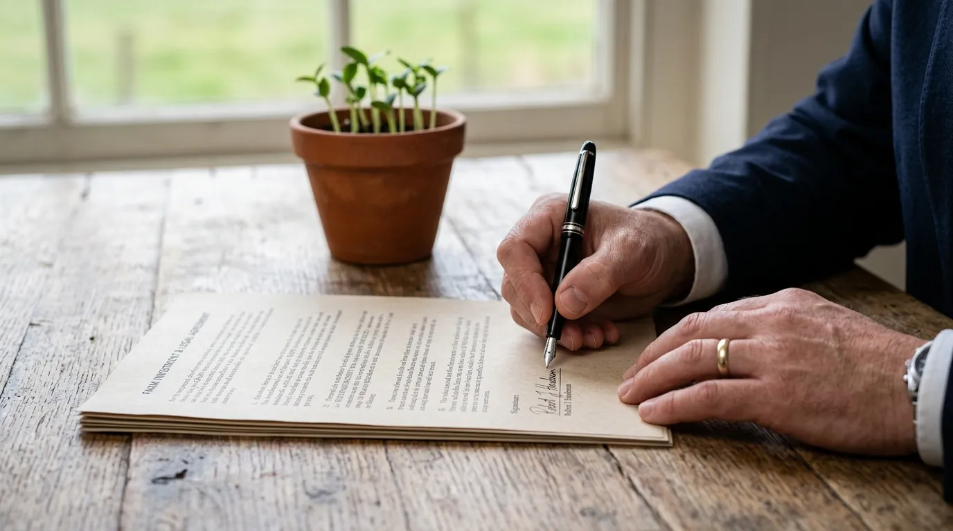 Assinatura de contrato garantindo seguranca e mov de expansao no cultivo nacional sustentavel.
