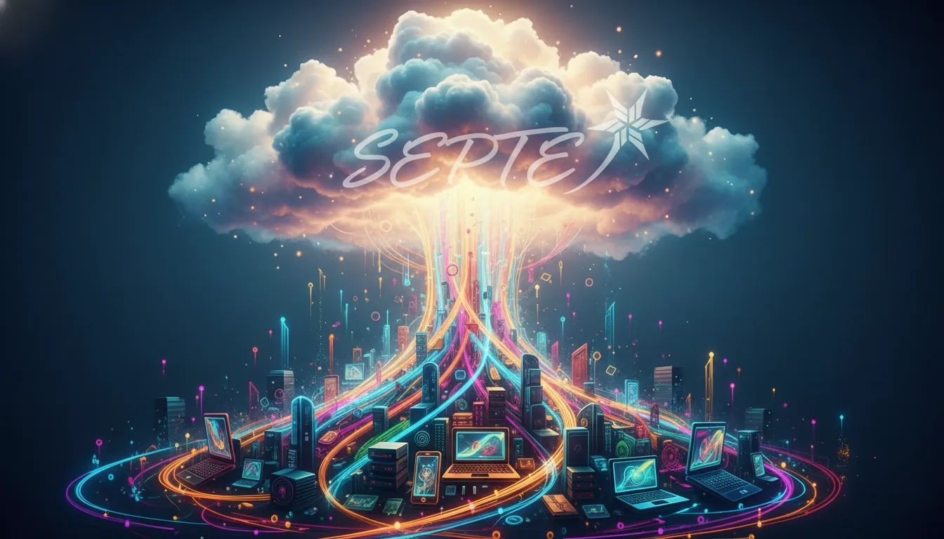 Representação do fluxo de dados para a nuvem, simbolizando a escalabilidade da cloud computing para empresas.