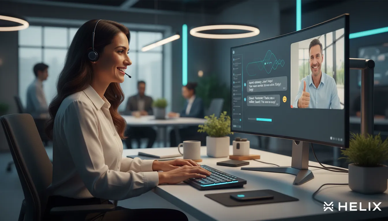 Atendente de suporte conversa de forma próxima com cliente por chat, evidenciando suporte humano eficiente.