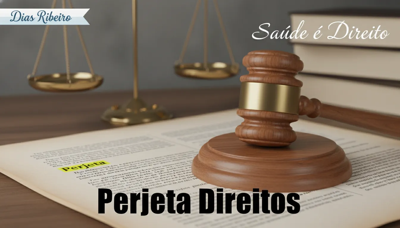 Martelo de juiz sobre documento legal referente ao Perjeta, simbolizando a luta legal para garantir o acesso ao tratamento via plano de saúde.