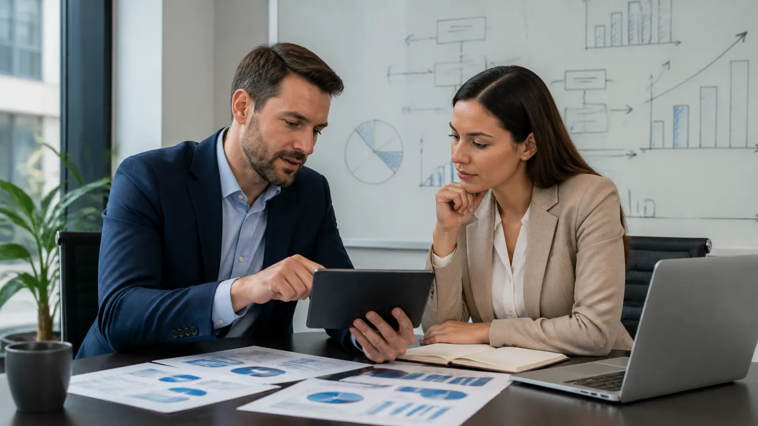 Consultores analisando meta de quanto uma empresa precisa faturar para pagar as contas.