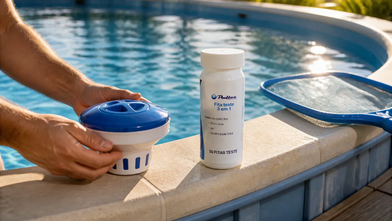 Guia de como tratar água de piscina de plástico com produtos adequados e rotina de limpeza simples.
