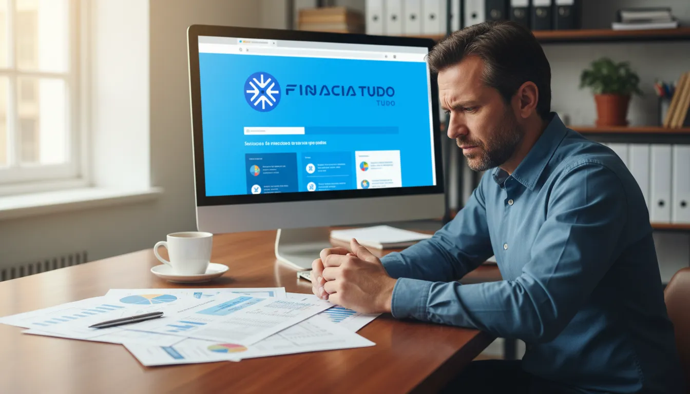 Pessoa preocupada analisando documentos financeiros, buscando solução de empréstimo com carro quitado na Financia Tudo.