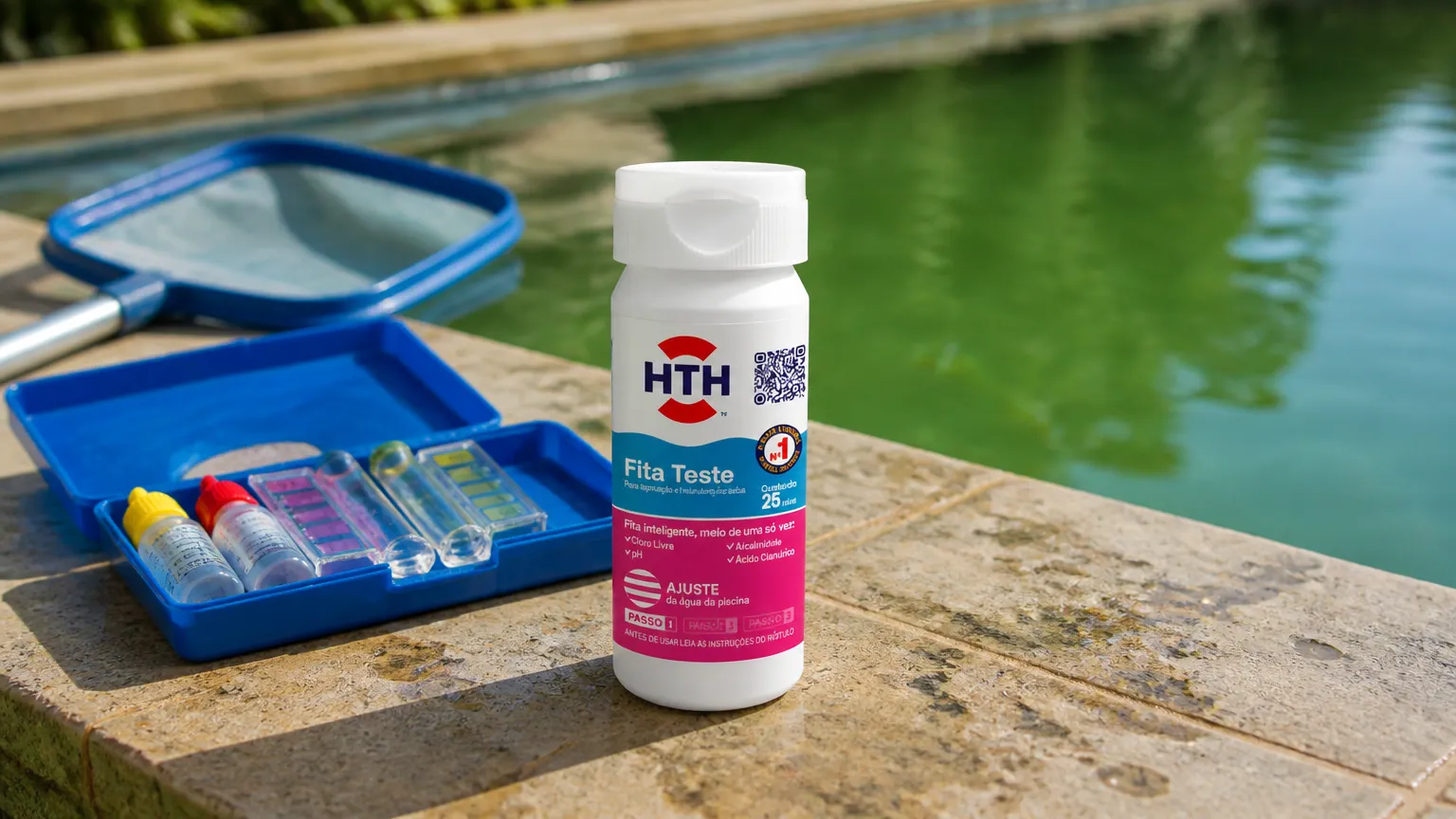 Manutenção preventiva explicando por que a agua da piscina fica verde com itens Equibombas.