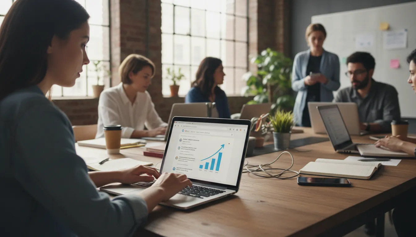 Laptop mostrando resultados de otimização, comprovando a eficácia da consultoria SEO.