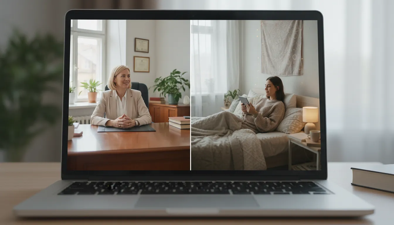 Terapia online que conecta terapeuta e paciente, facilitando o tratamento para ansiedade e depressão.