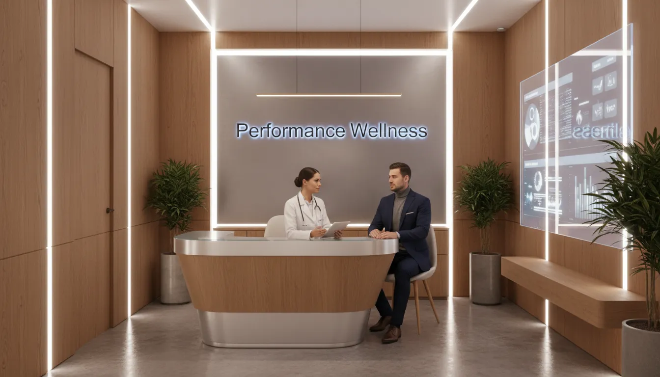 Clínica wellness com design elegante e médico consultando dono de negócio, ambos refletindo como o crawler ignora resource hints.