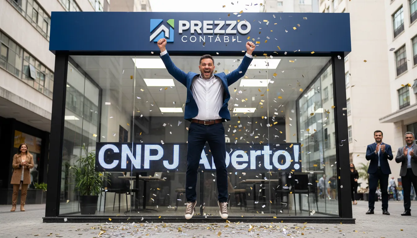 Empreendedor comemorando a abertura do CNPJ do seu negócio, com o apoio da Prezzo Contábil.