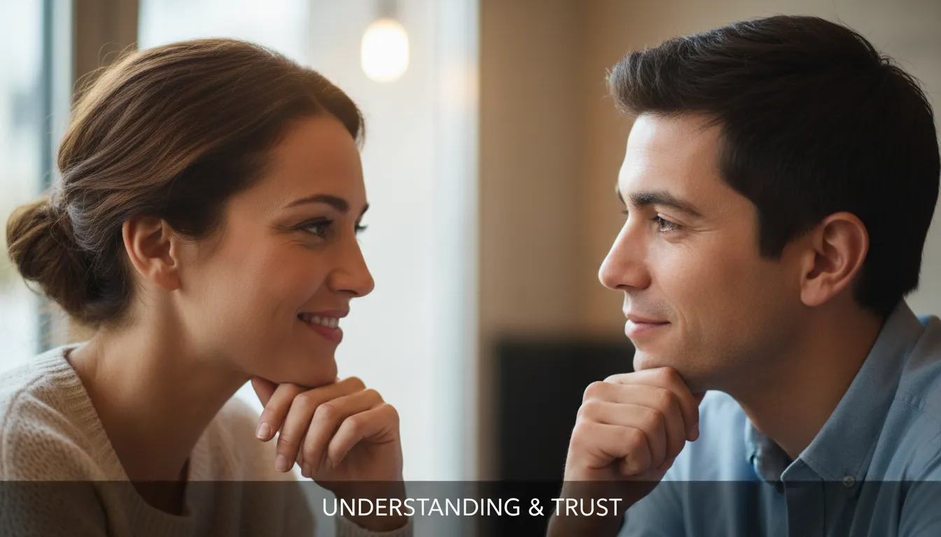 Duas pessoas demonstrando rapport através de gestos, expressões e contato visual empático.