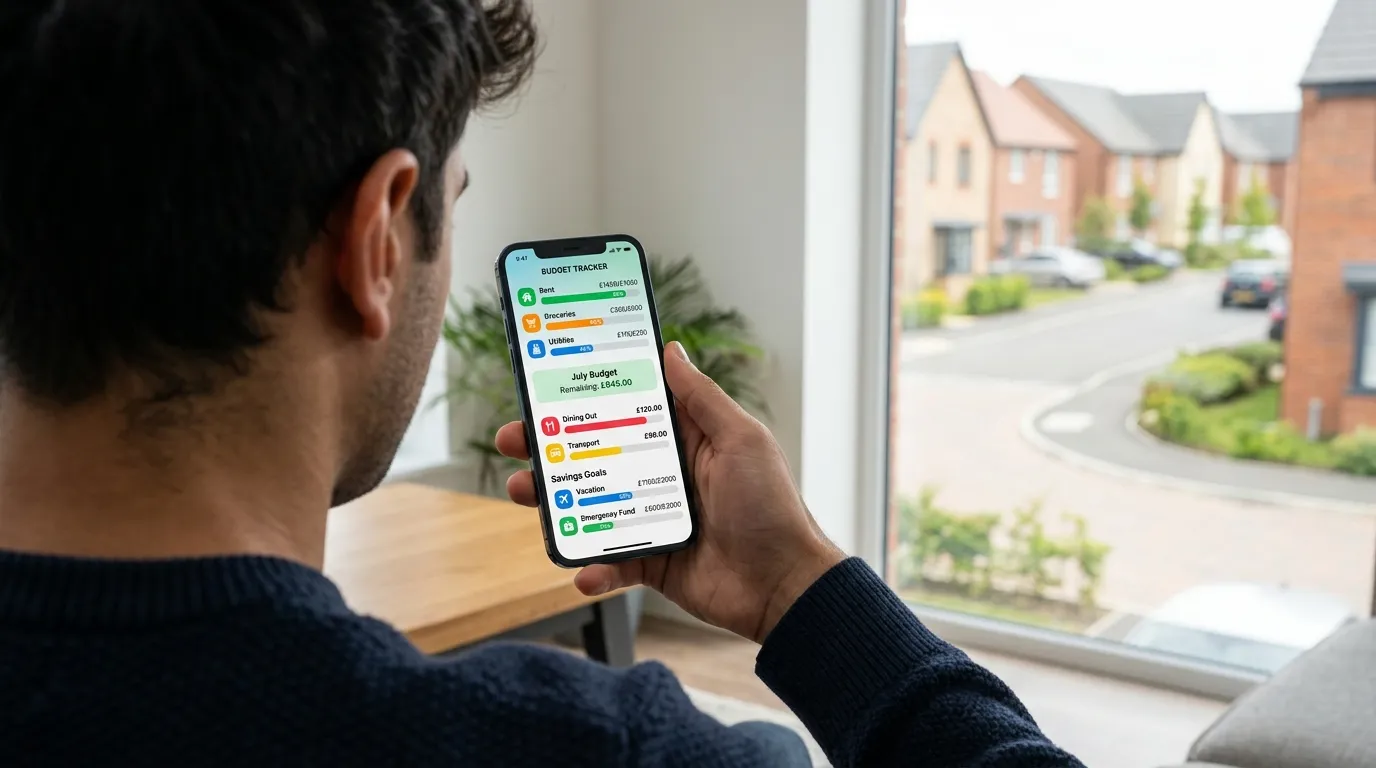 Celular com metas de como juntar dinheiro para entrada do imóvel.