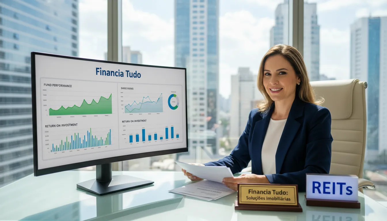 Consultor da Financia Tudo analisando opções de fundos imobiliários para clientes. Soluções personalizadas para investir em REITs com segurança e transparência.
