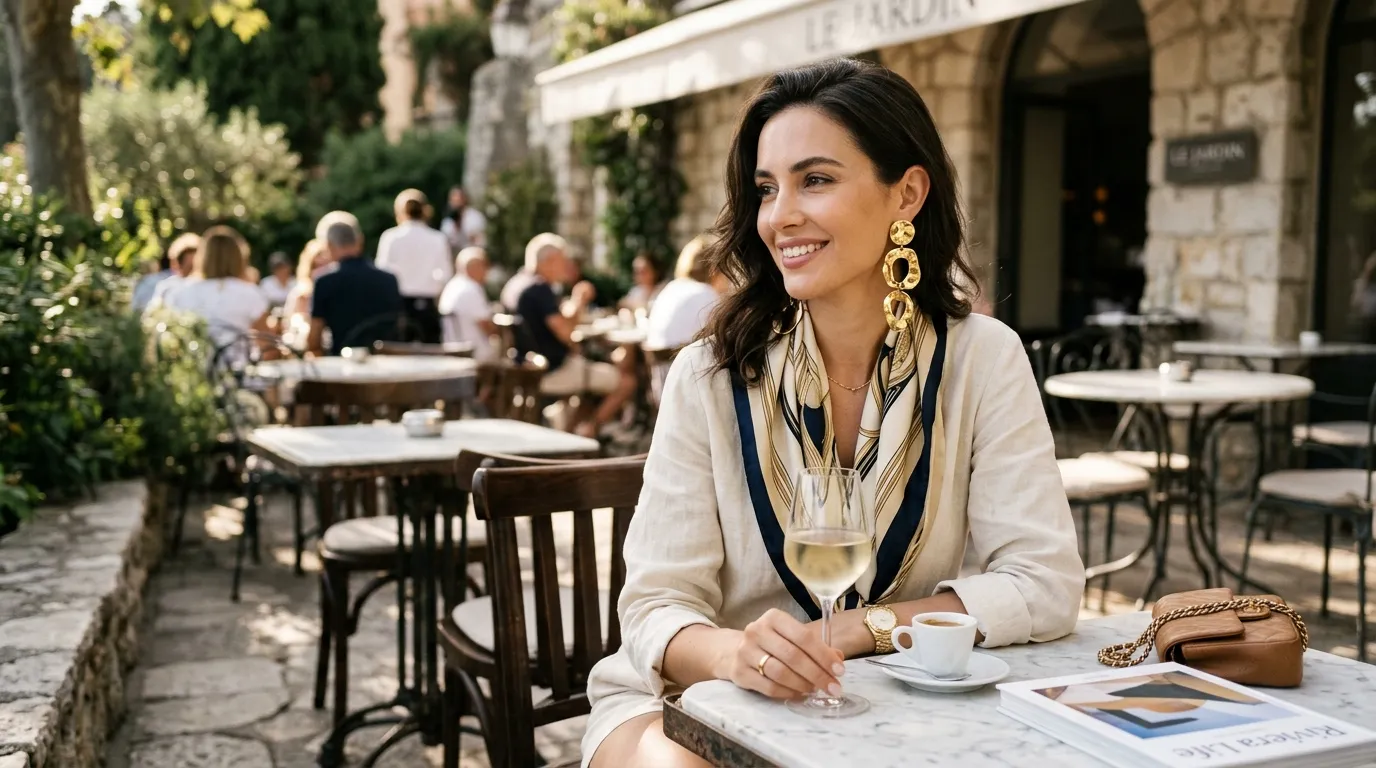 Estilo de moda com brincos grandes dourados em ambiente elegante ao ar livre