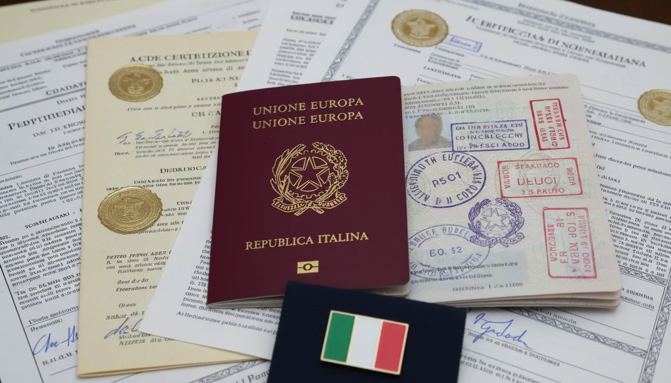 Imagem em close-up de um passaporte italiano durante o julgamento cidadania italiana, representando a importância da documentação no processo.
