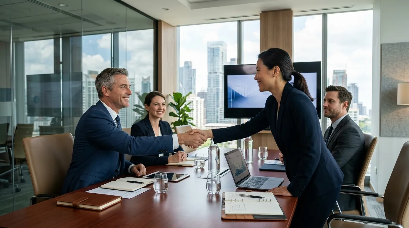 Parceiros de negocios celebram ganhos de renda recorrente indicando credito para empresas.