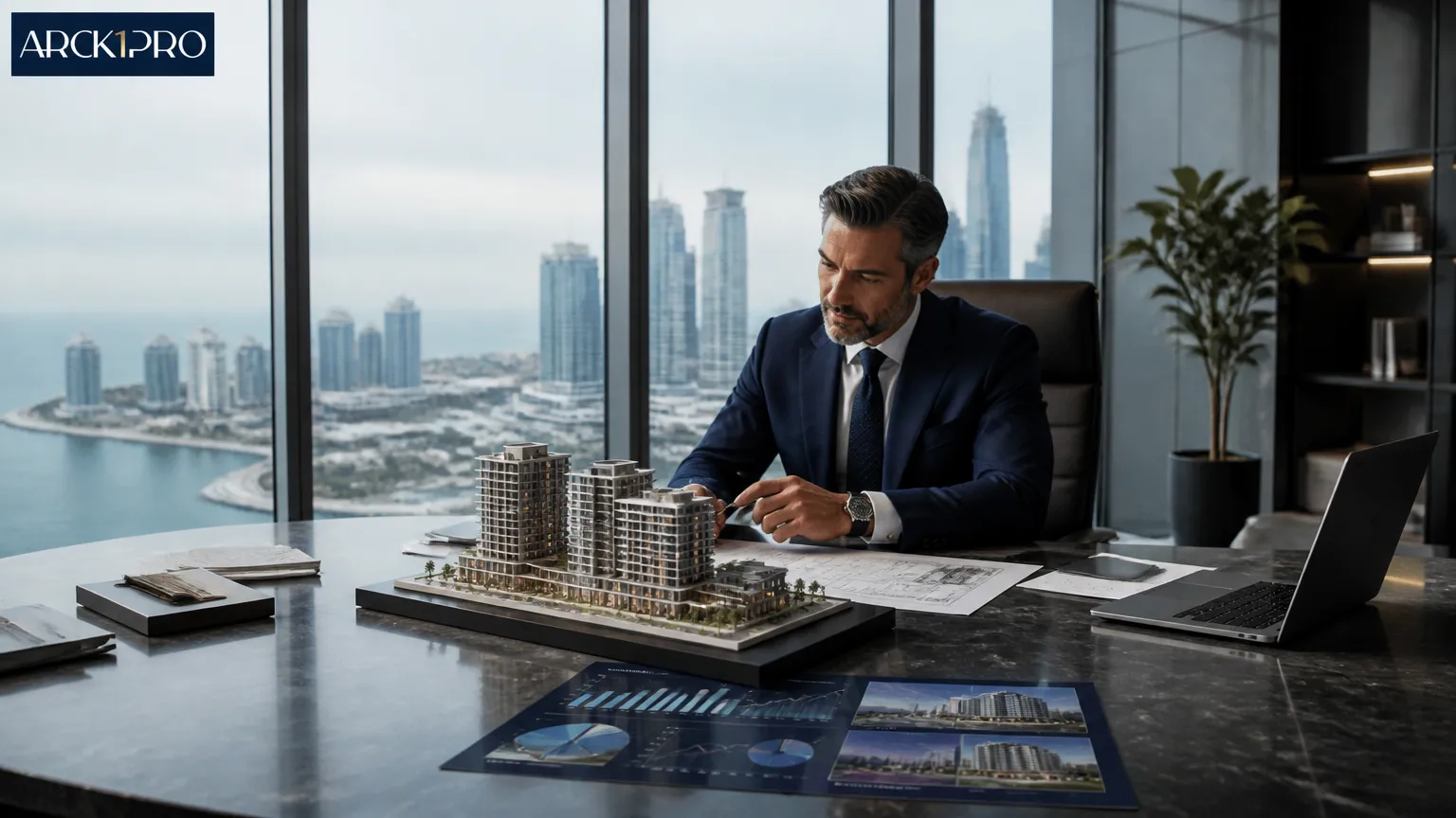 Executivo analisando dados técnicos e viabilidade para investimento imobiliário estruturado.