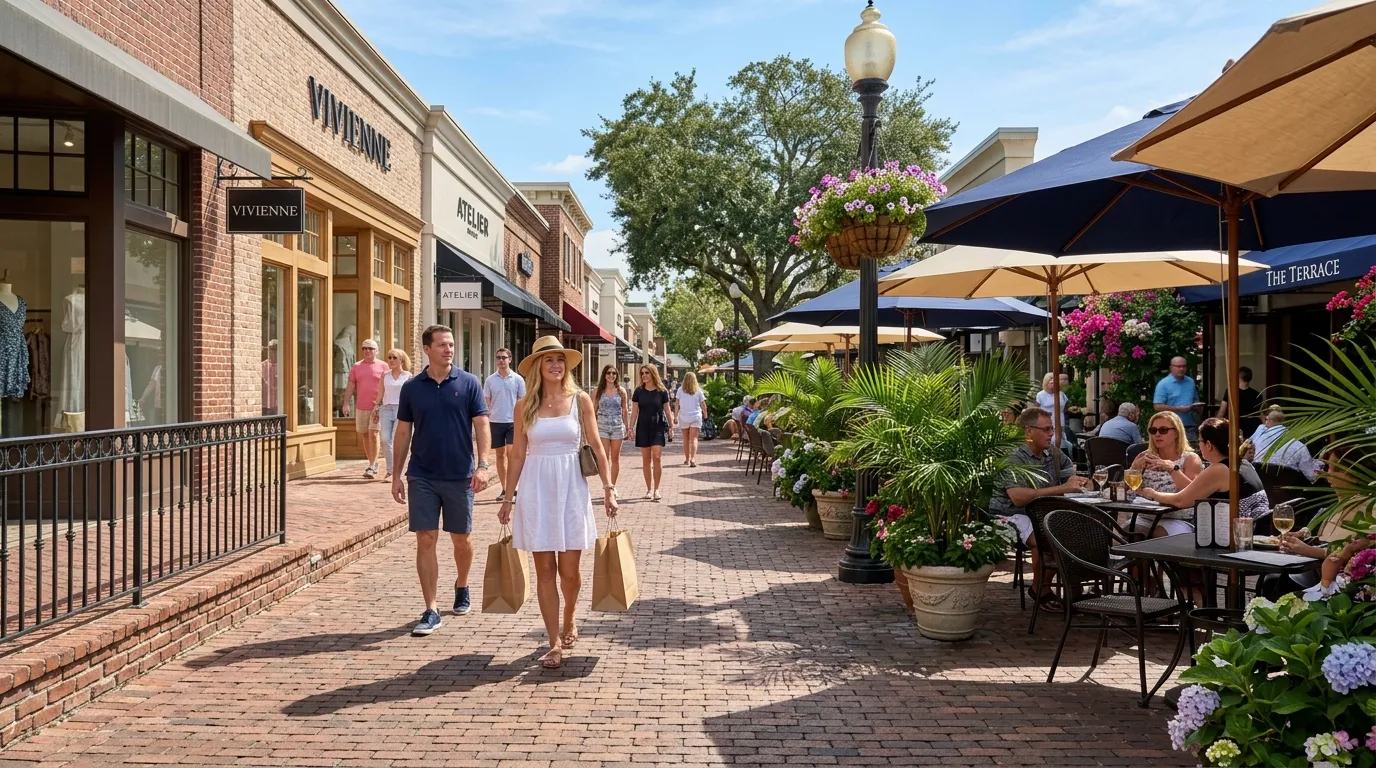 Centro de compras ao ar livre e gastronomia de rua para aproveitar em Orlando.