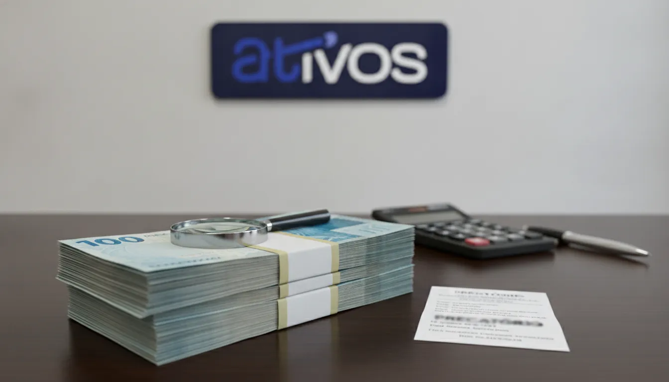 Dinheiro e documentos sobre mesa escura, simbolizando precatório alimentar imposto de renda e finanças.