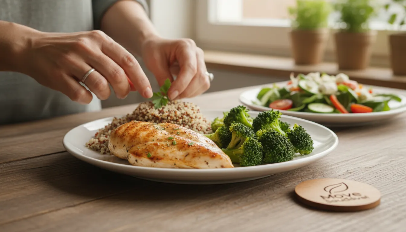Mulher preparando uma refeição balanceada e saudável, ilustrando a importância da nutrição para emagrecer depois dos 40.