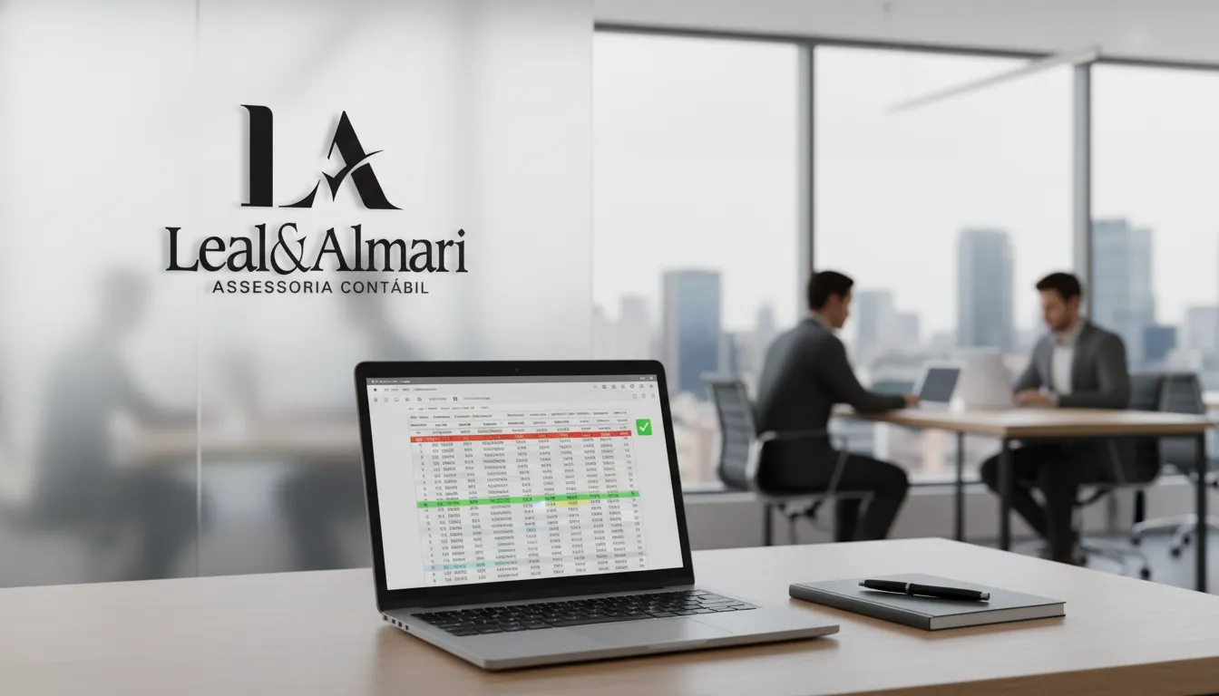 Ambiente de trabalho focado em regularizar empresa com pendências fiscais, utilizando dados e tecnologia para conformidade financeira.