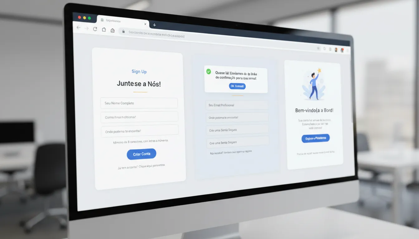Microcopy que Converte: Textos Curtos para Formulários, Campos e Erros 3 Fluxo digital de preenchimento de formulário com microcopy otimizado, feedback visual e identidade de marca clara.