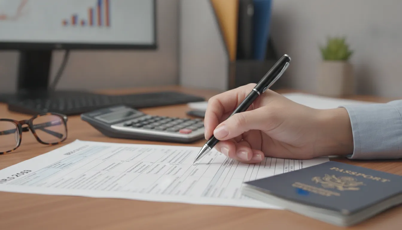 Mão aponta formulário IRS 2553, crucial para s corp election para llc brasileiros. Foco na conformidade fiscal.