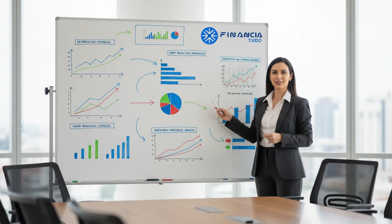 Especialista apresentando plano financeiro com home equity para reorganizar dívidas, mostrando expertise e segurança da Financia Tudo.