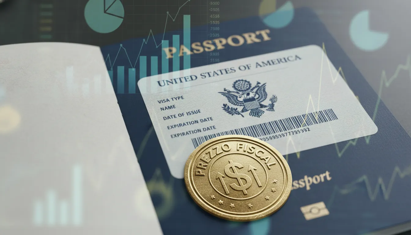 Close-up de um passaporte com visto americano, simbolizando a cidadania americana por investimento e seus aspectos fiscais.