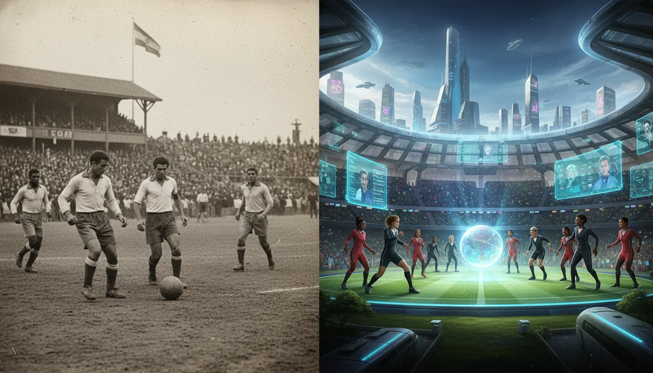 Ilustração comparando a primeira Copa do Mundo com a edição de 2026, um marco na história copa do mundo 2026 resumo e inovação.